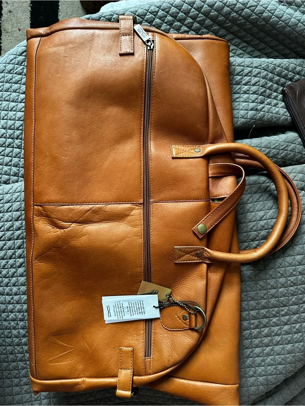 NWT Claire Chase Leather Travel Tri-Fold Suit Bag in Cognac- Classic Weekender